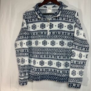 Winter‎ Snowflake Sherpa Quarter Zip Pullover Women's Large Christmas